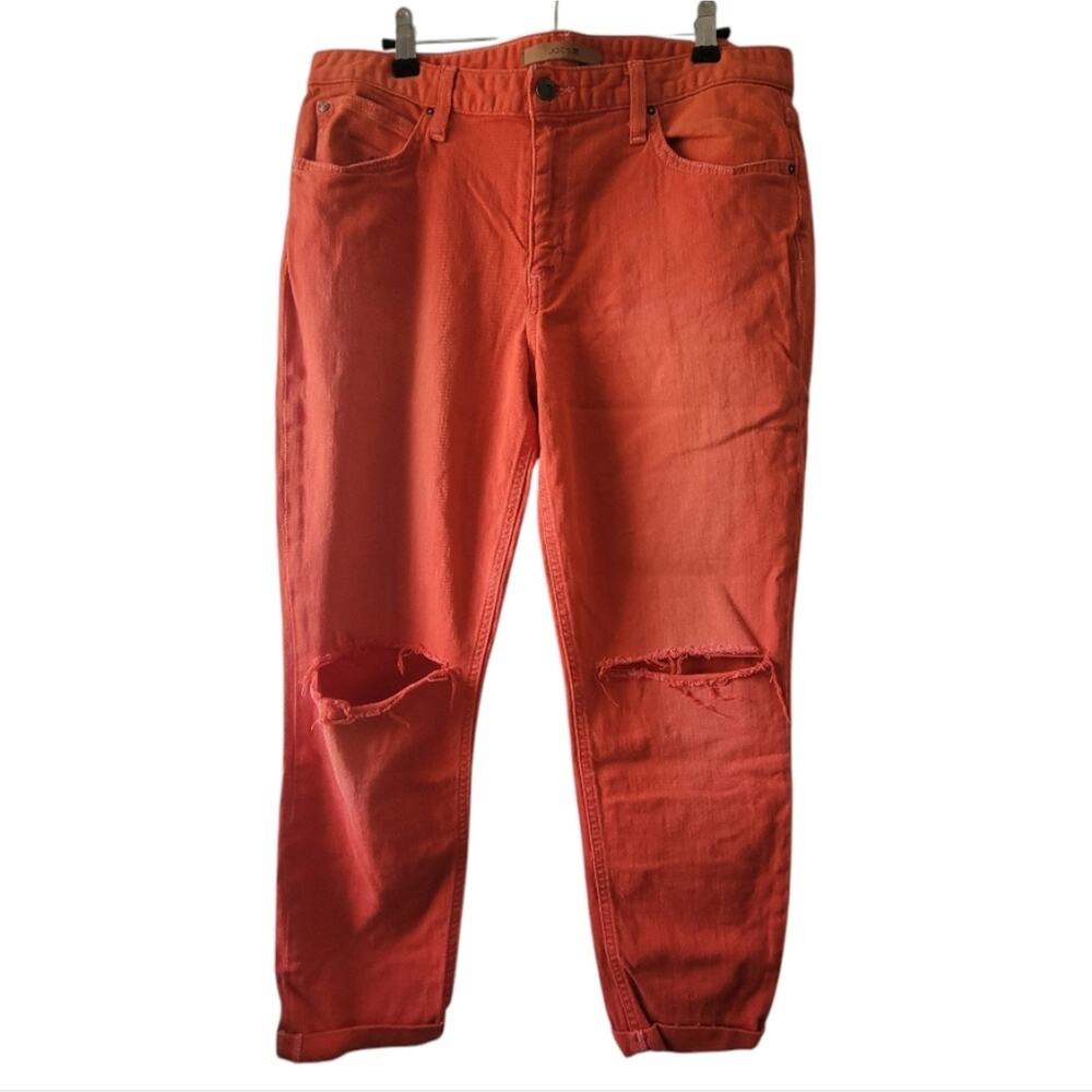 Size 31 Joe's Jeans red/orange ripped knee slim fit cropped ankle jeans